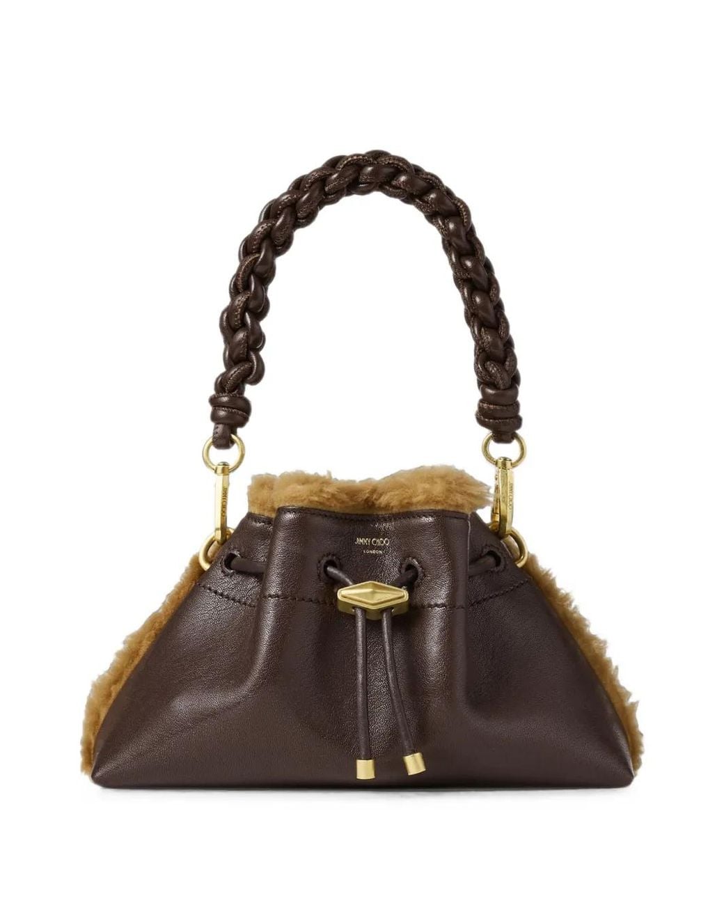 Jimmy Choo Brown Cinch Shearling-Trim Shoulder Bag