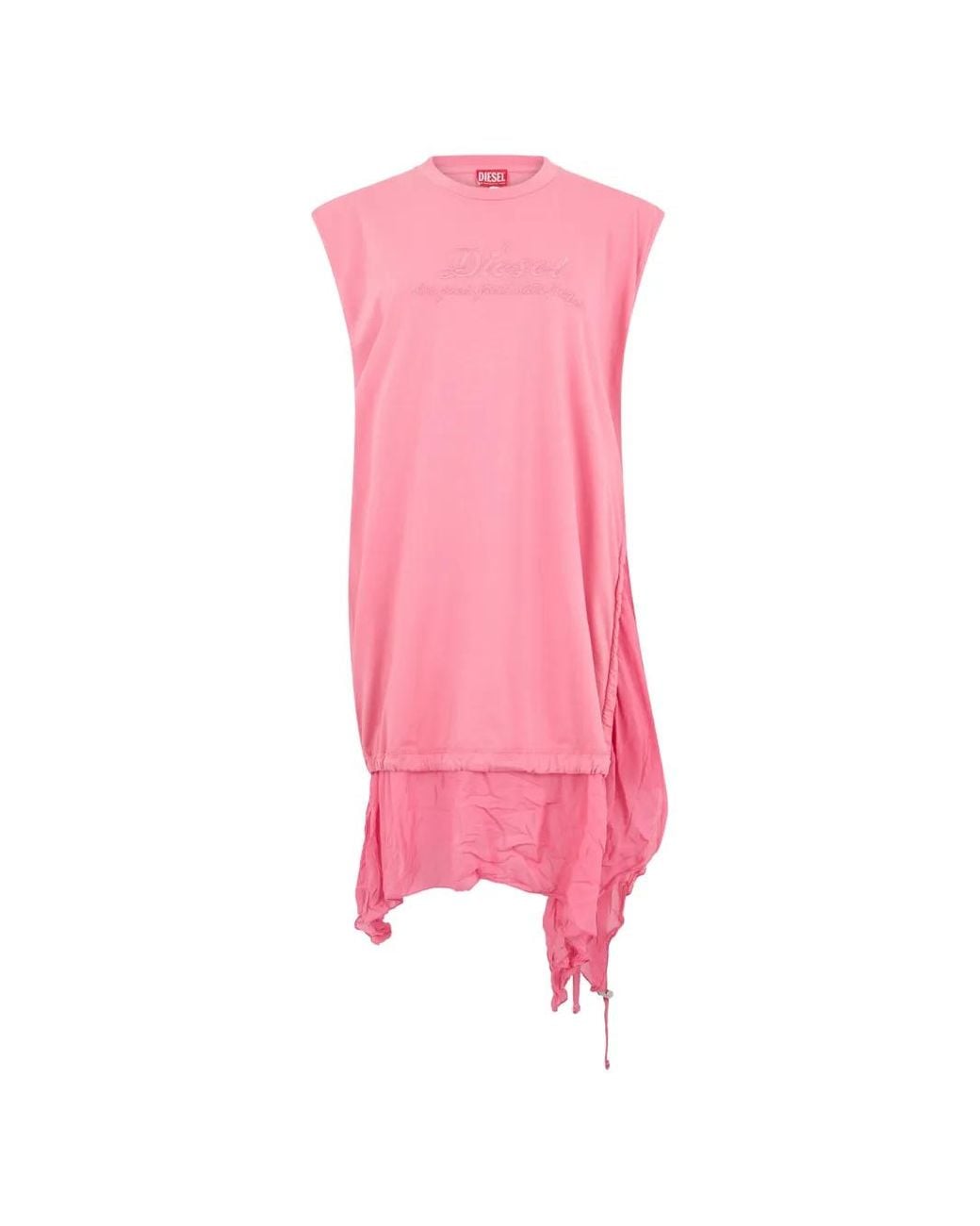 DIESEL Pink Asymmetrical Embroidered-Logo Mini Dress