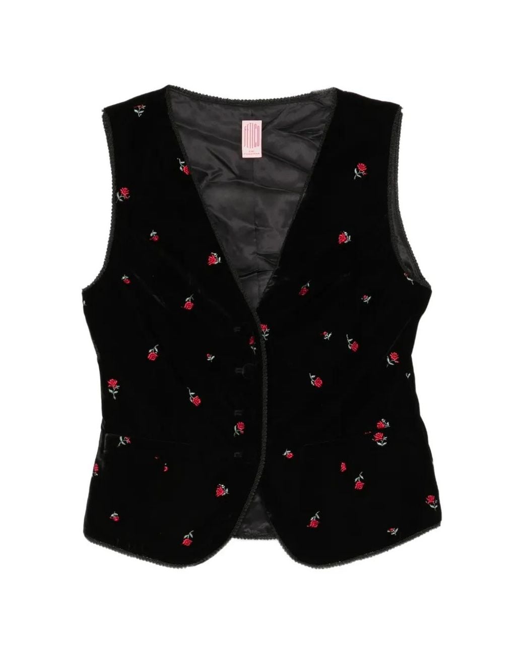 FETICO Black Rose-Embroidered Velvet Gilet