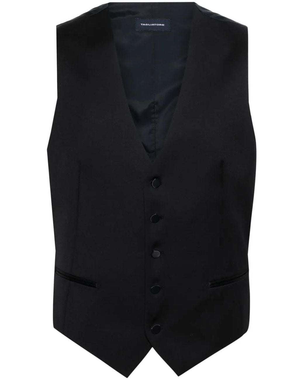 Tagliatore Black V-Neck Panelled Waistcoat for men