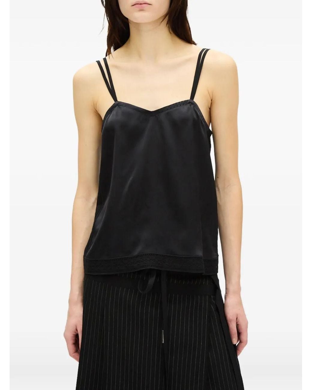 Ann Demeulemeester Black Lace-Trim Silk Camisole Top