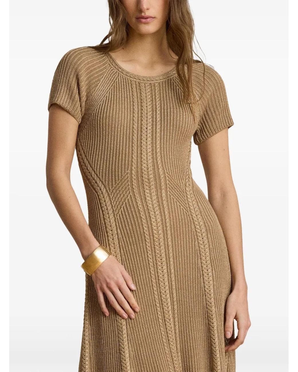 Ralph Lauren Natural Robe Nervurée En Maille Torsadée À Coupe Mi-Longue