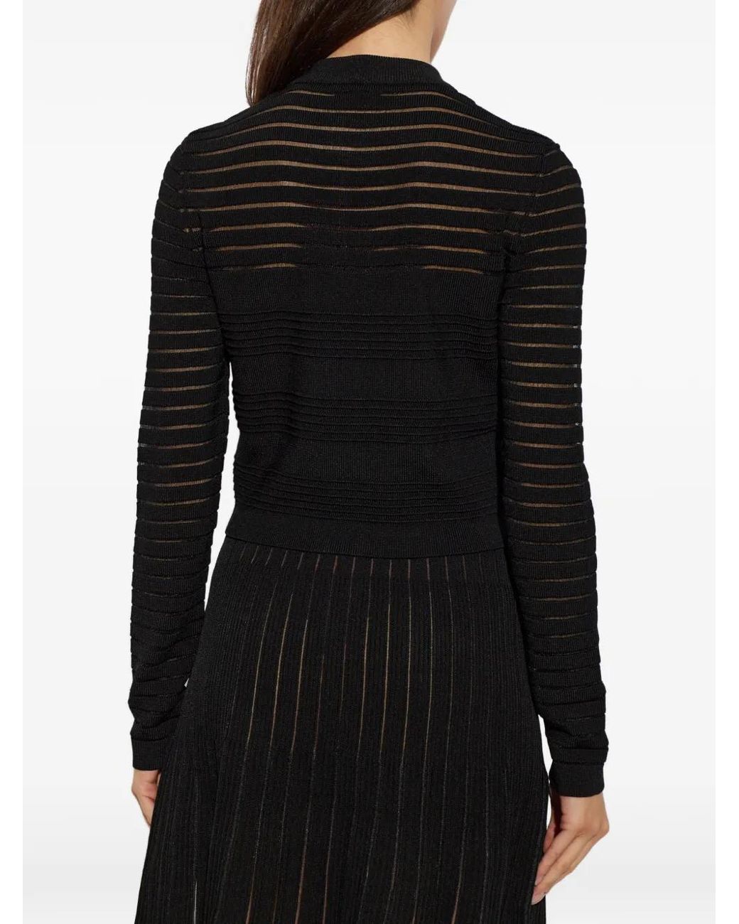 Balmain Black Cardigan Ajusté À Rayures Transparentes