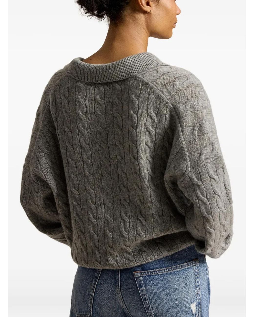 Polo Ralph Lauren Gray Cable-Knit Wool And Cashmere Polo Jumper