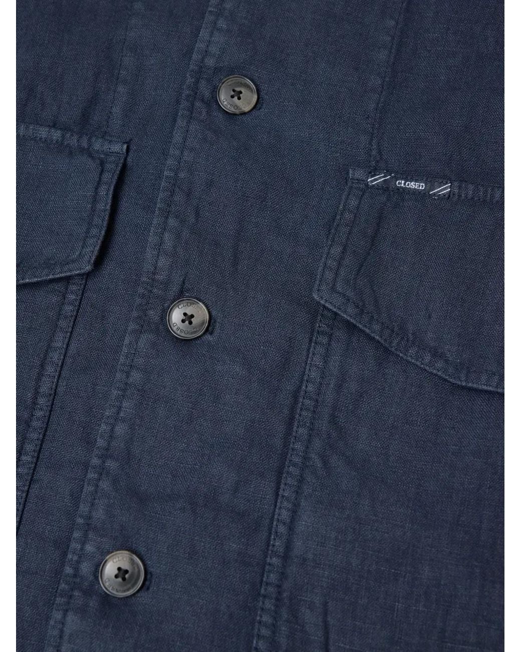 Closed Blue Button-Up Patch-Pocket Jacket for men