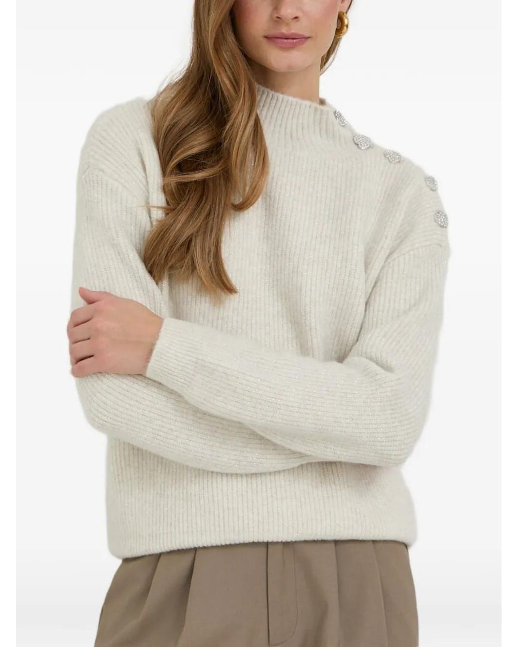 Morgan Gray Crystal-Embellished Ribbed-Knit Sweater