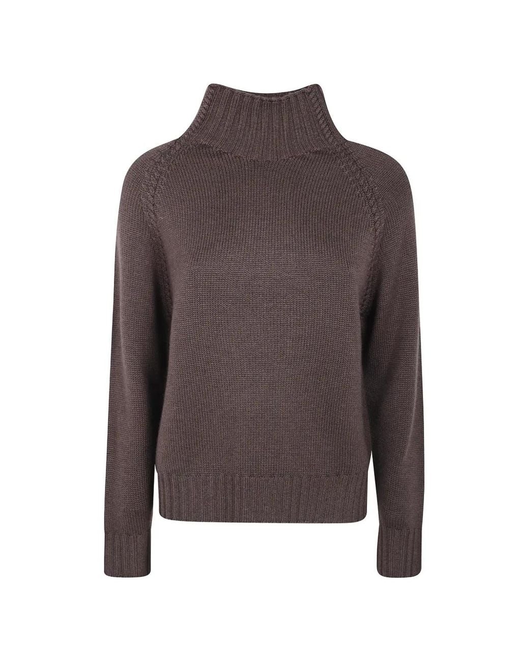 Rossopuro Brown High-Neck Raglan-Sleeve Sweater