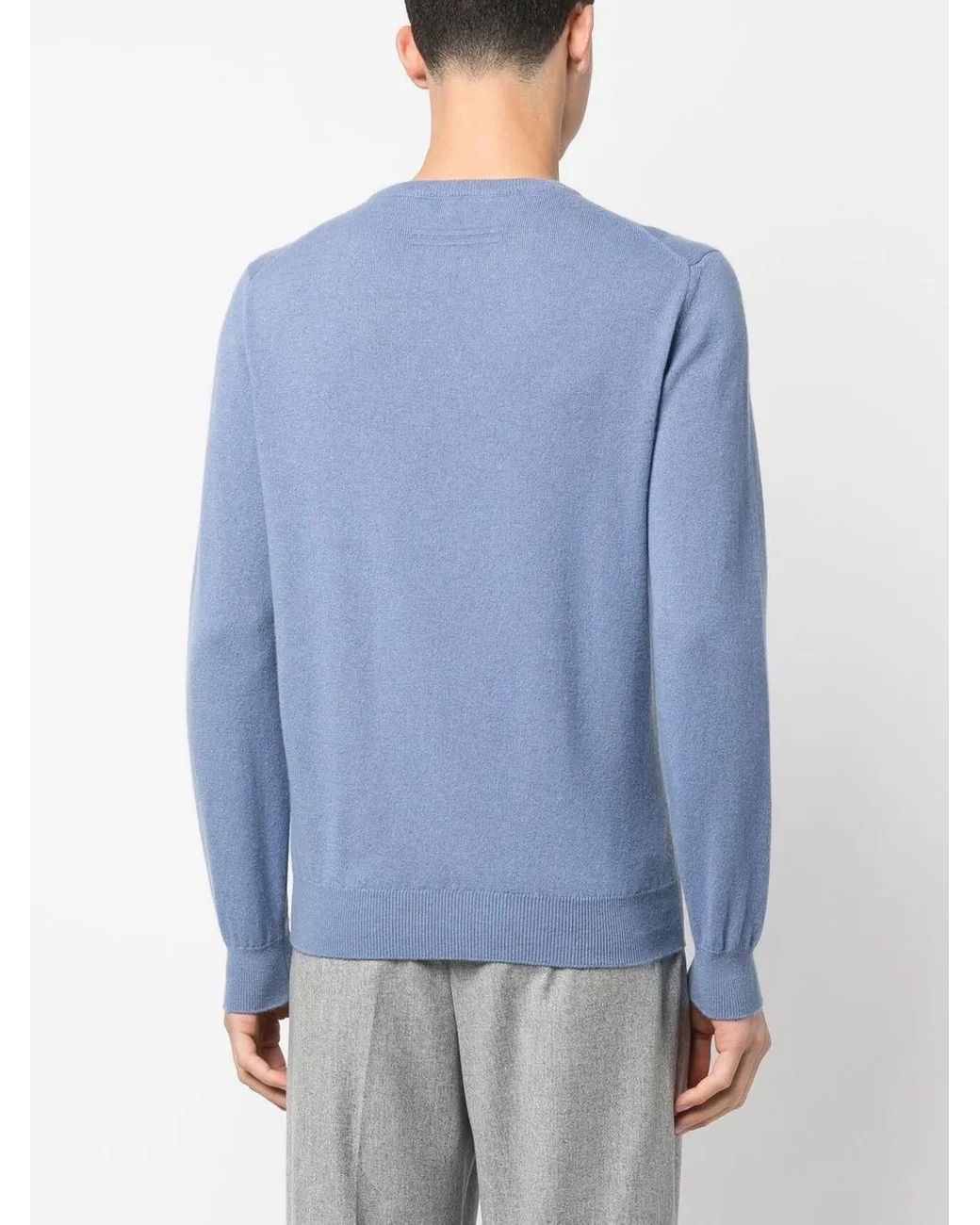 Zegna Blue Ribbed-Knit Crew Neck Sweater for men