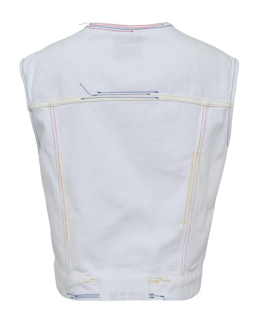 MSGM White Contrast-Stitch Denim Vest