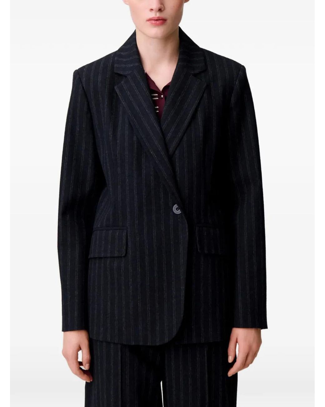 Claudie Pierlot Blue Striped Wool-Blend Jacket