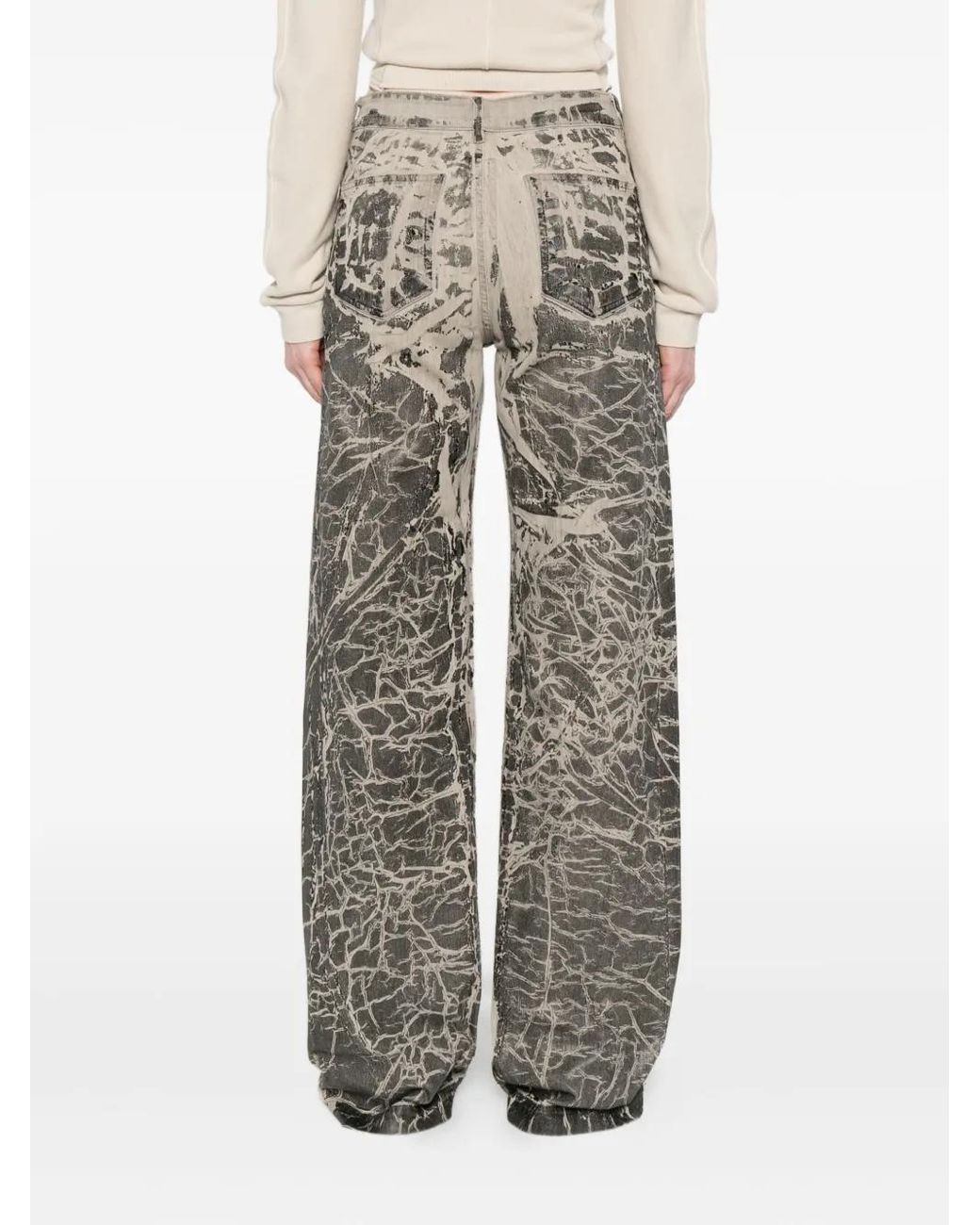 Rick Owens Gray Crackle-Print Jeans