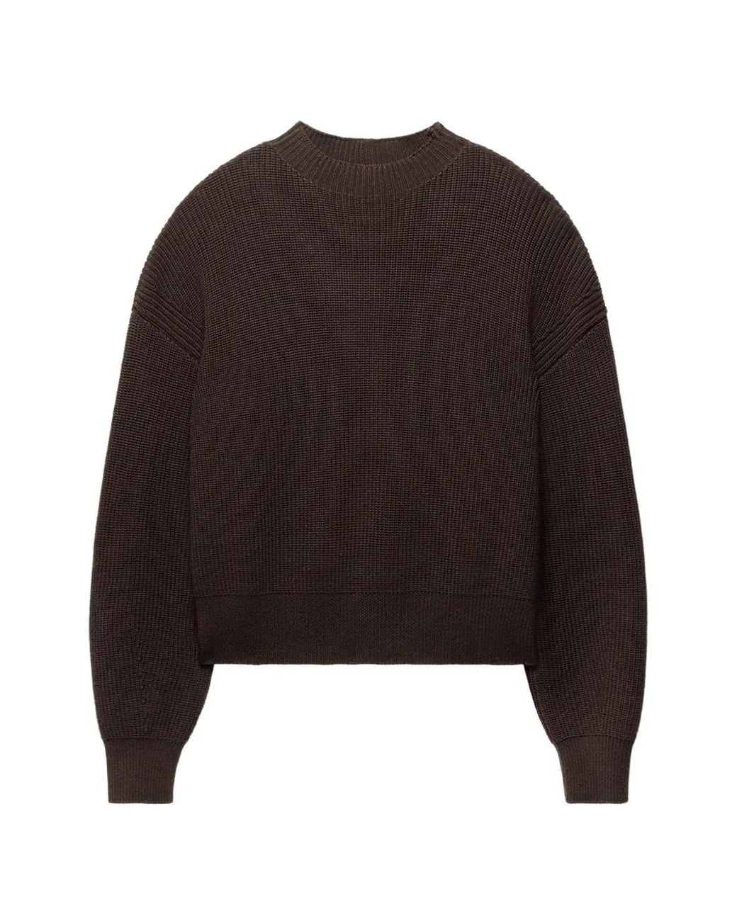 Another Tomorrow Black Ribbed-Knit Crew-Neck Sweater