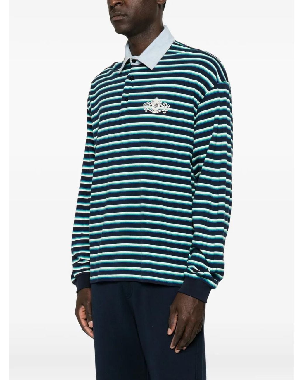 MSGM Green Striped-Pattern Polo Shirt for men