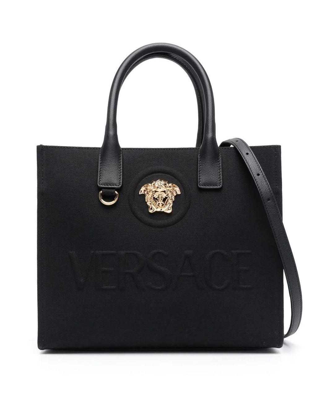 Versace Black La Medusa Canvas & Leather Tote