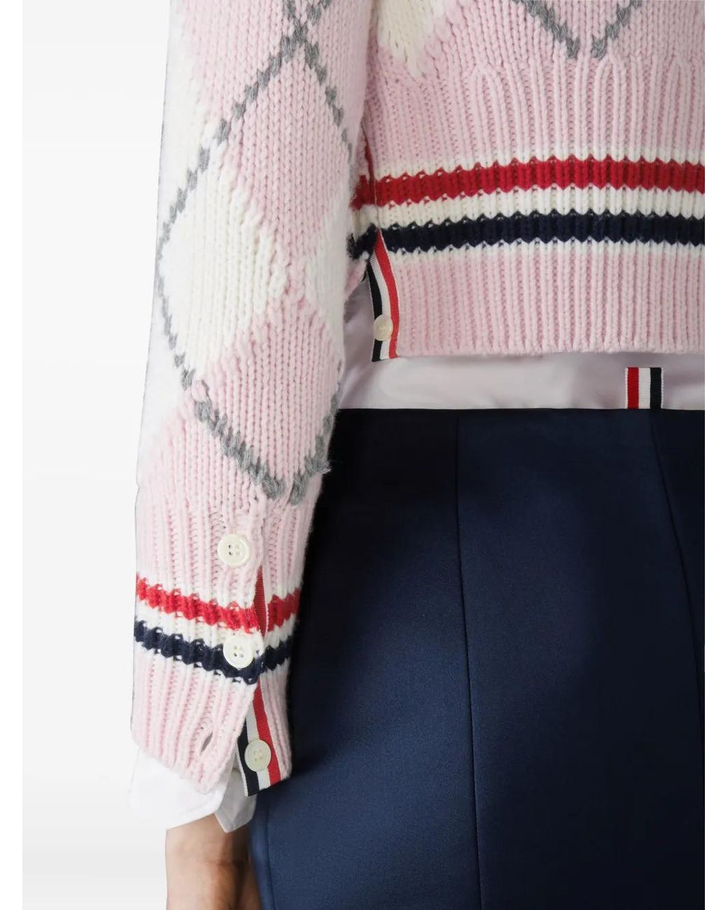 Thom Browne Pink Argyle-Intarsia Merino-Wool Shrunken Cardigan
