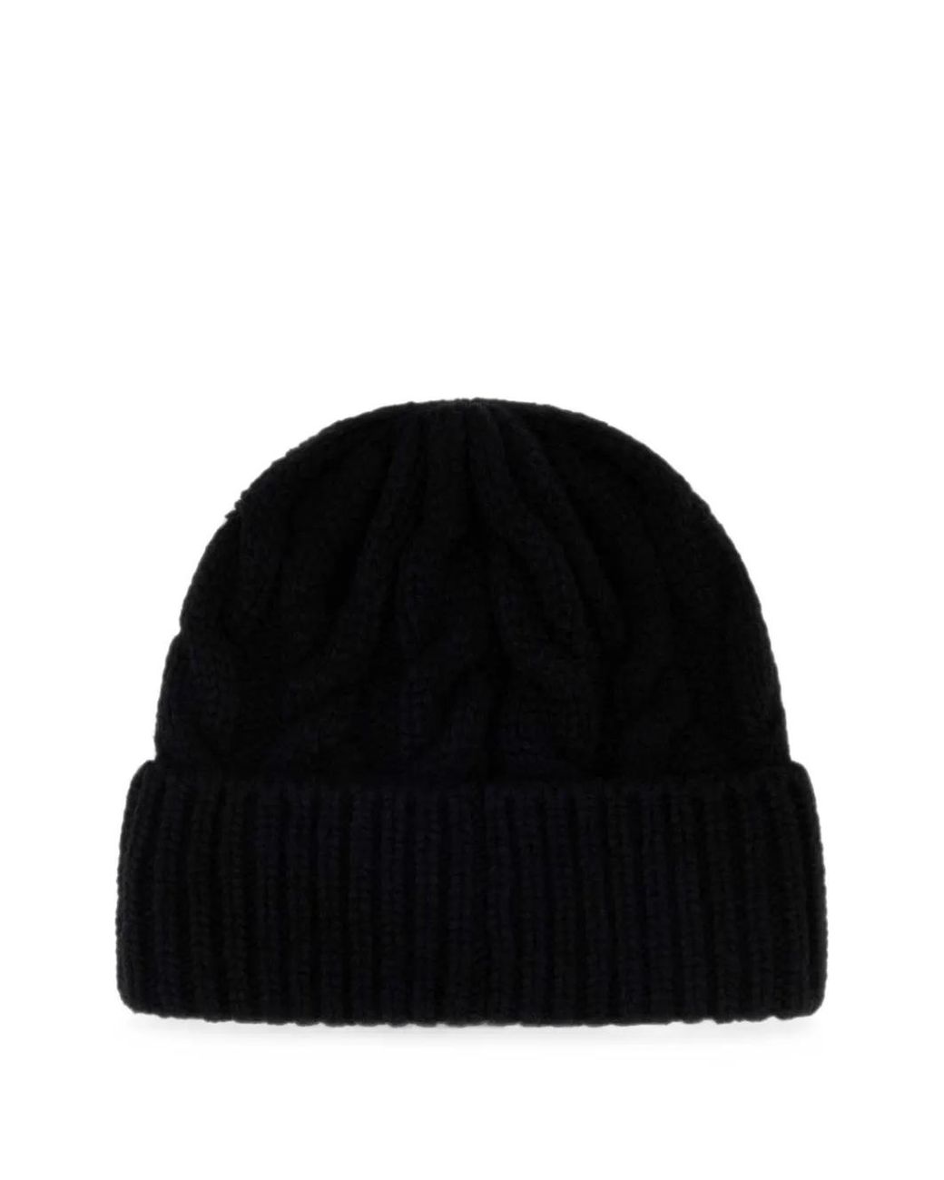 Moncler Black Cable-Knit Logo-Patch Beanie Hat