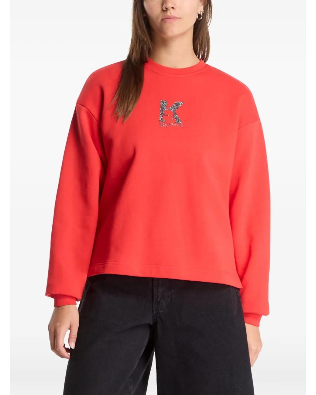 Karl Lagerfeld Red K Ogo-Print Crew-Neck Sweater