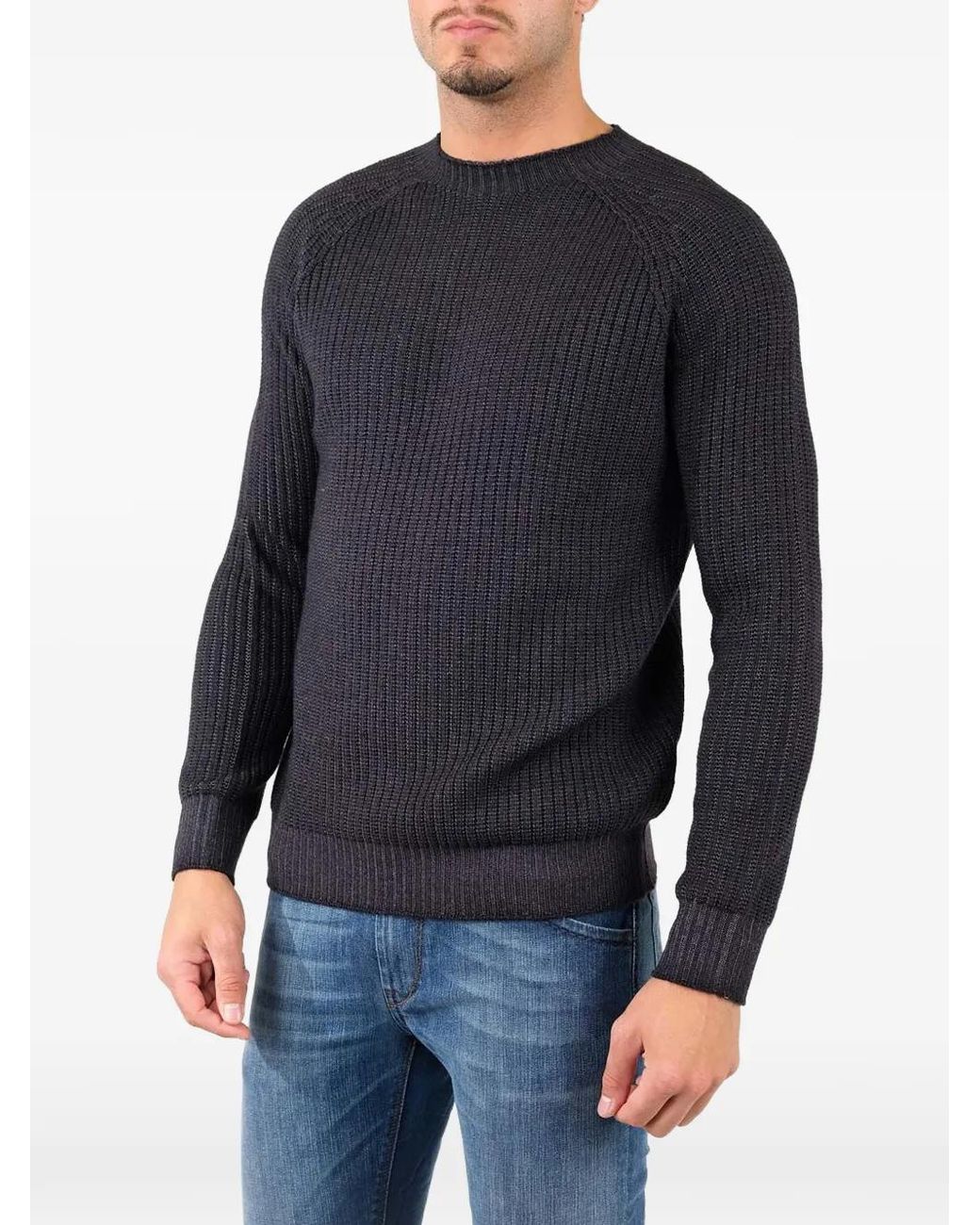 Al Duca D'aosta Blue Ribbed-Knit Wool Sweater for men