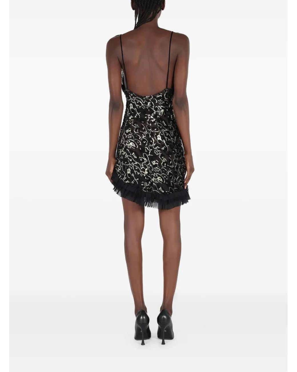Roberto Cavalli Black Lace-Trimmed Leopard-Pattern Mini Dress