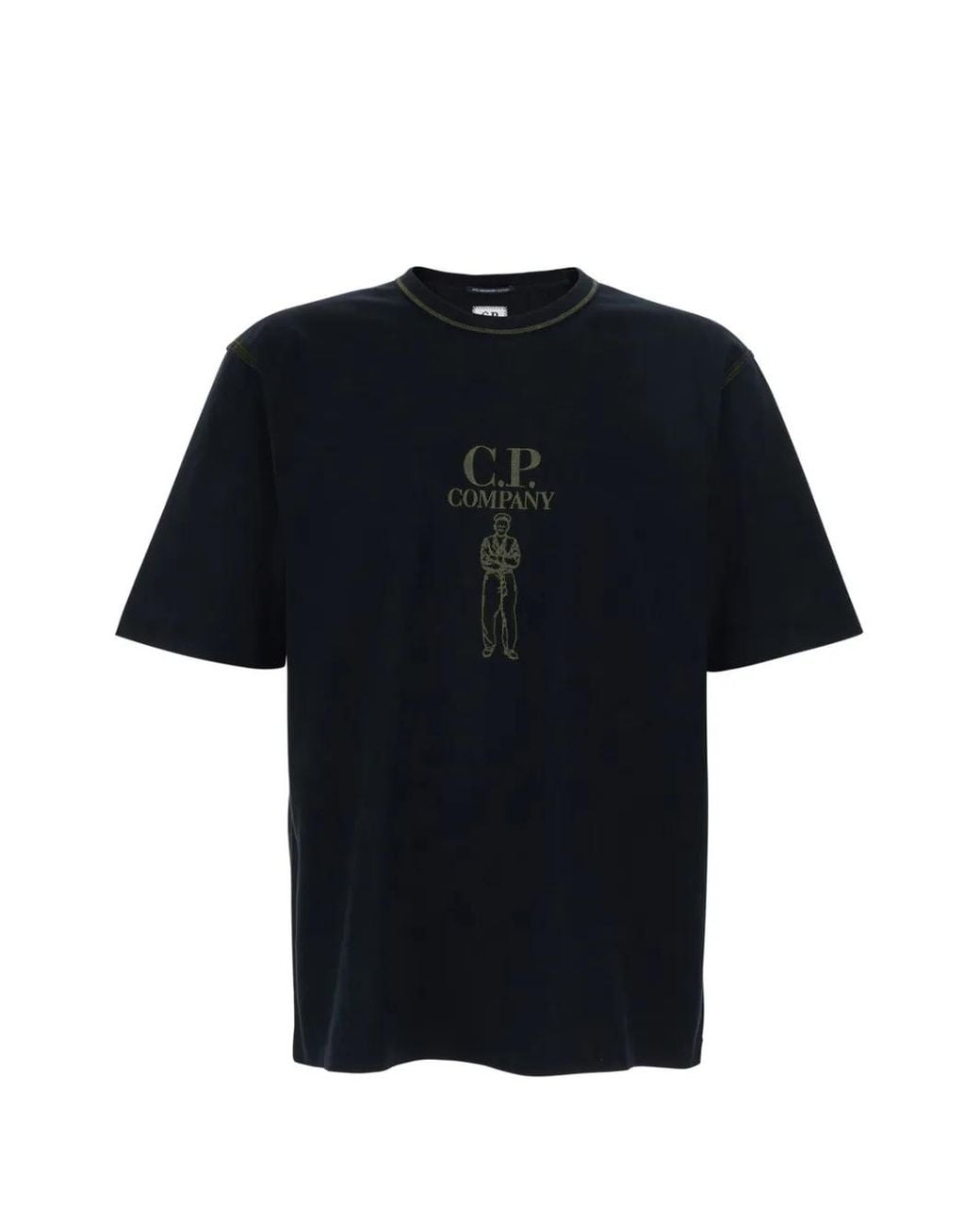 C P Company Black Mercerized Jersey 30/2 Twisted Short Sleeve Logo T-Shirt for men