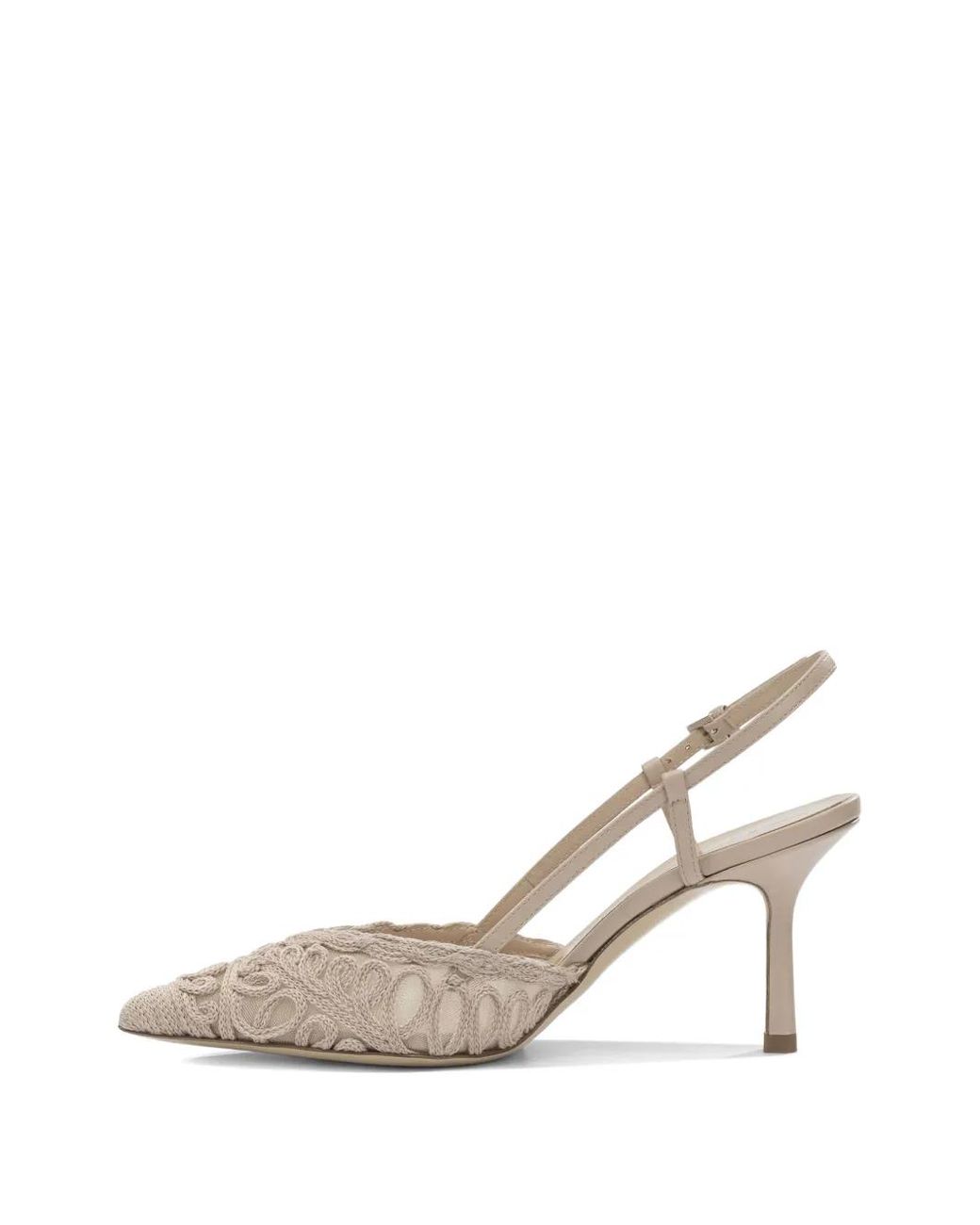 Ninalilou White Crochet-Knit Slingback Pumps