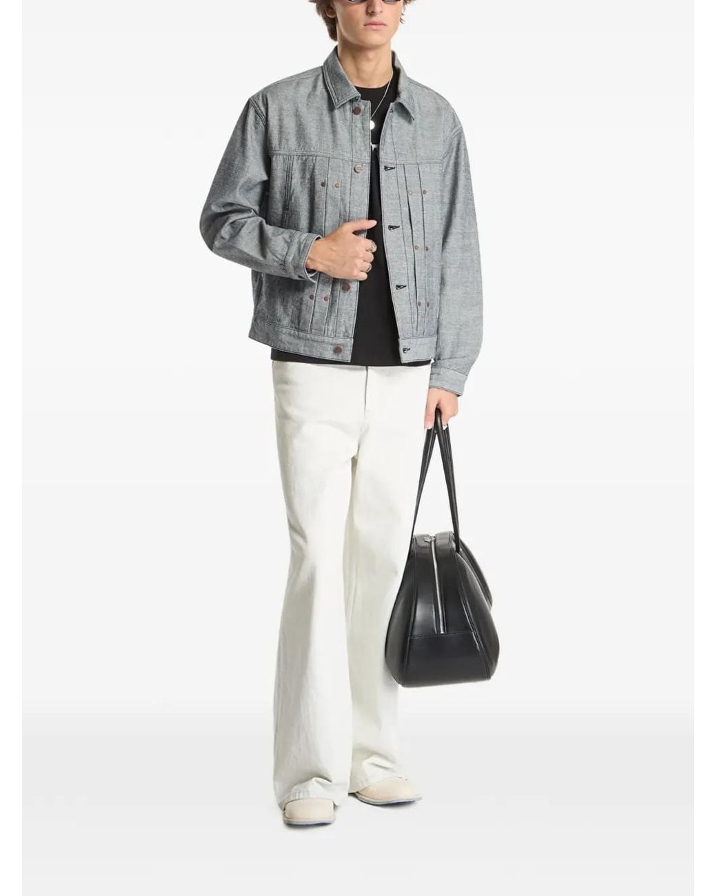 Dime White Pleated Denim Jacket for men