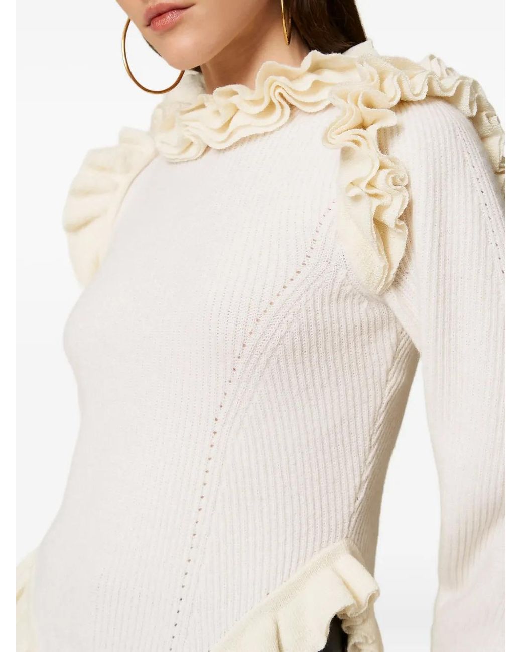 Twinset White Ruffled-Trim Jumper