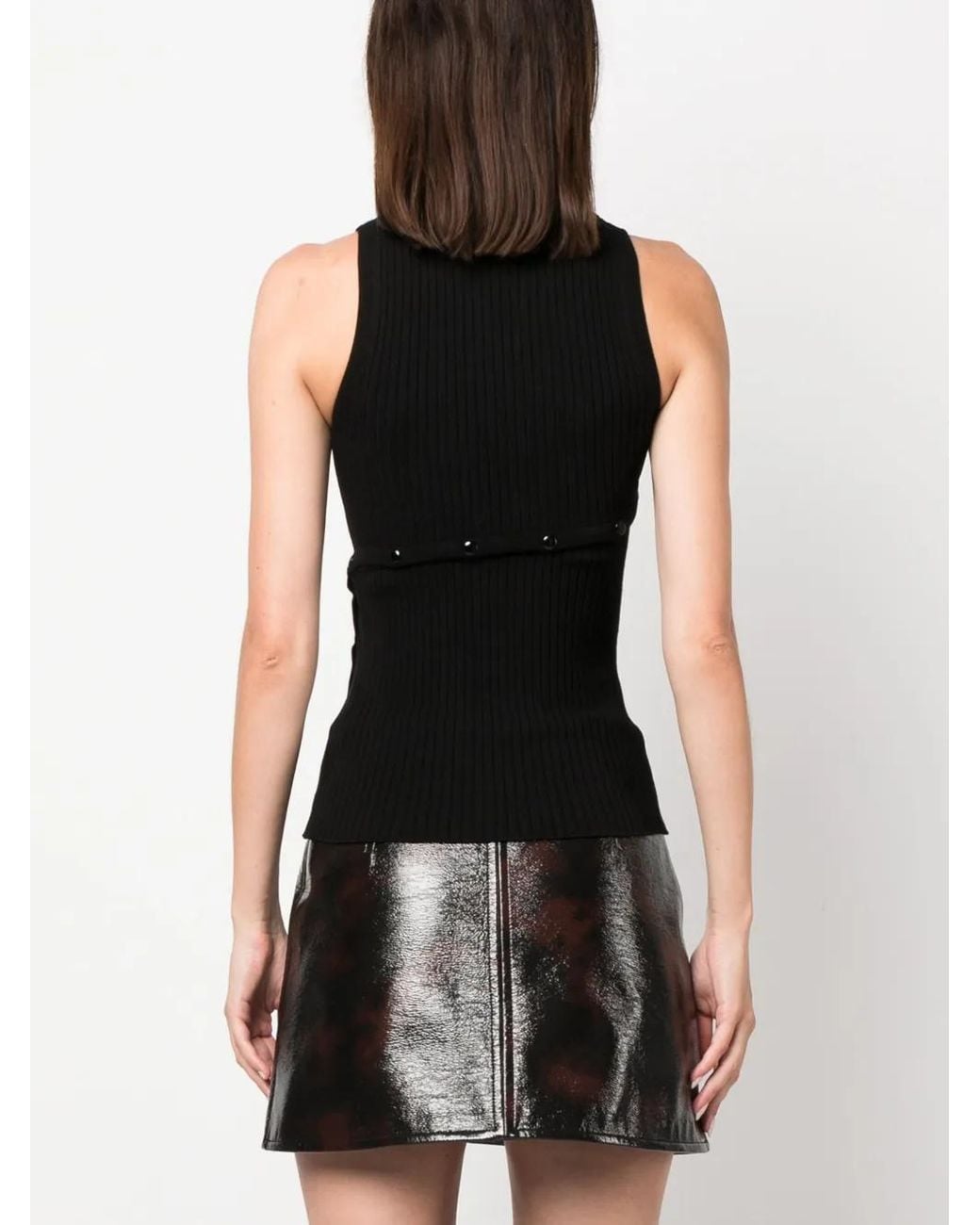Courreges Black Logo-Embroidered Ribbed Tank Top
