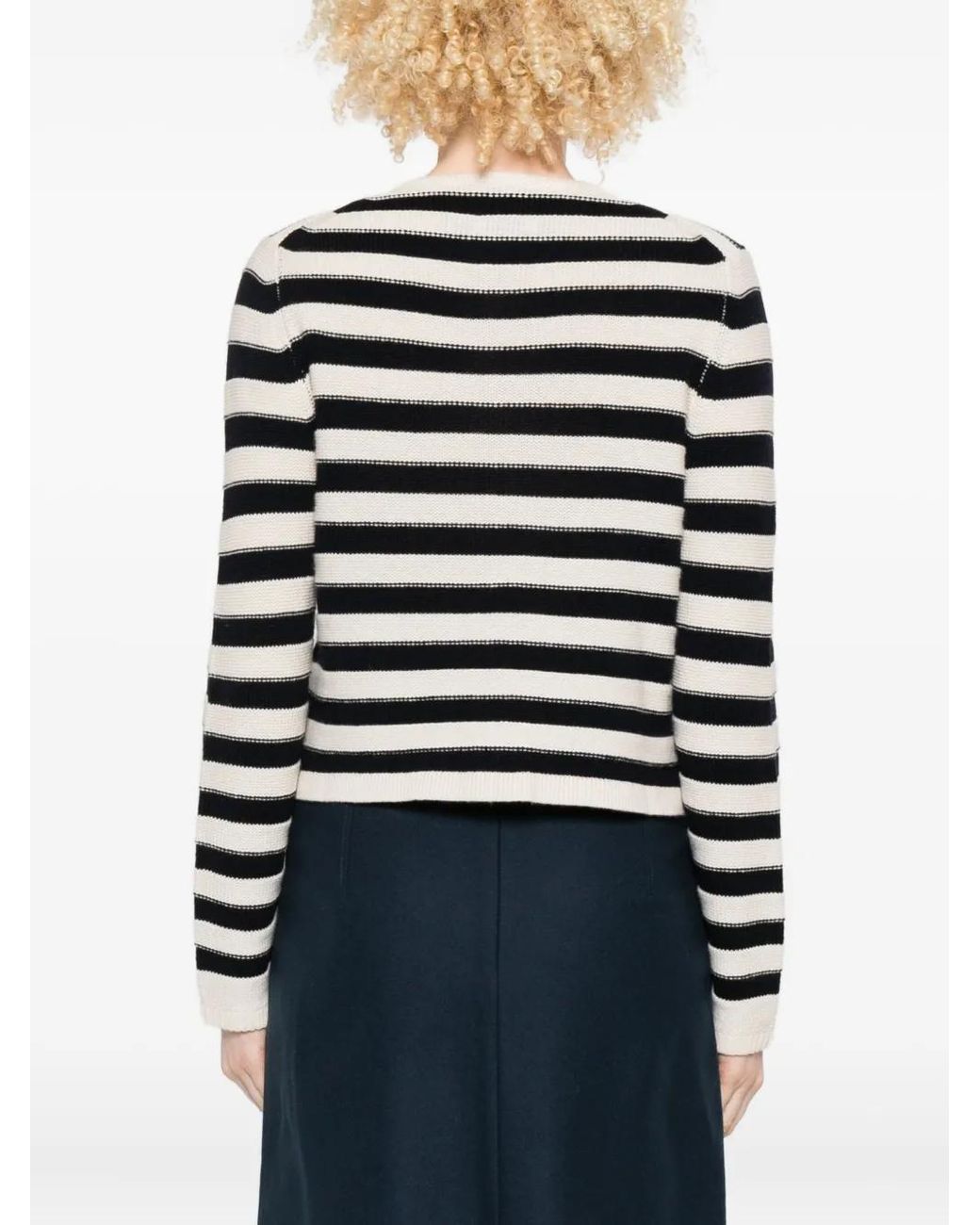 Allude White Striped Button Cardigan