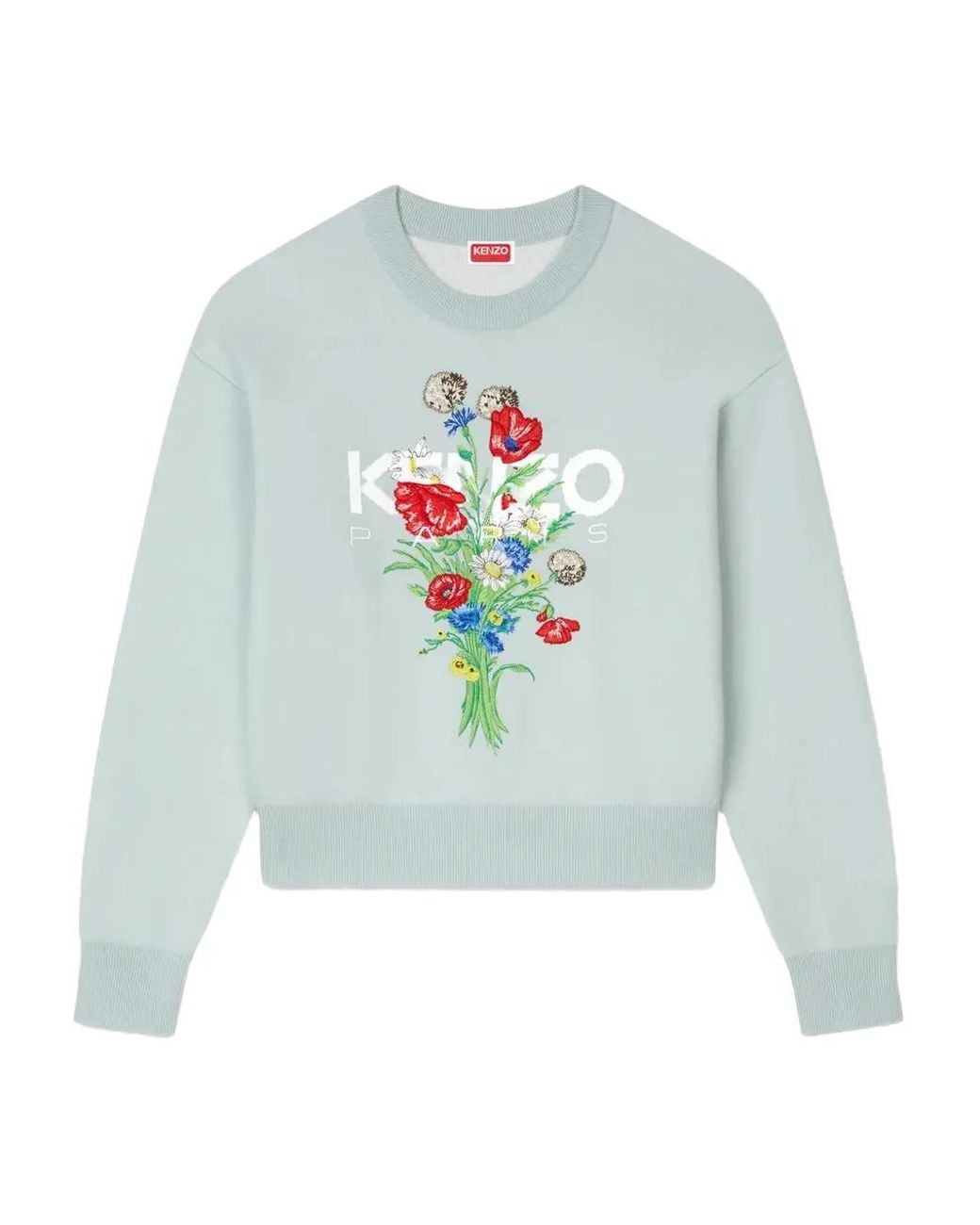 KENZO Blue Floral-Embroidered Crew-Neck Sweater