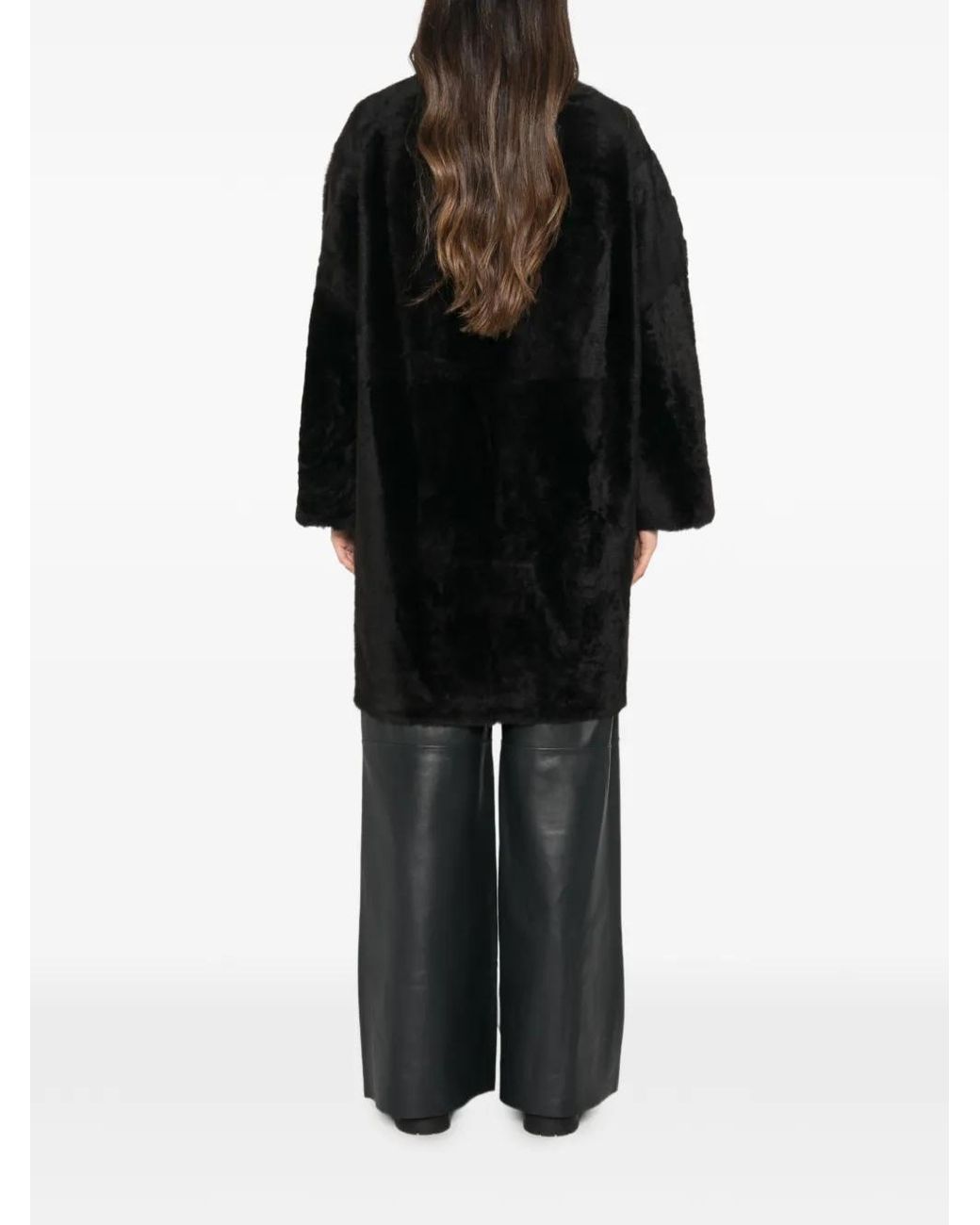 Yves Salomon Black Veste En Peau Lainée À Design Réversible