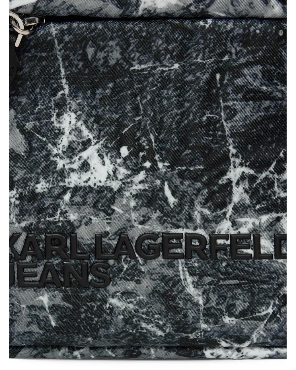 Karl Lagerfeld Black All-Over Print Logo Cross Body Bag for men