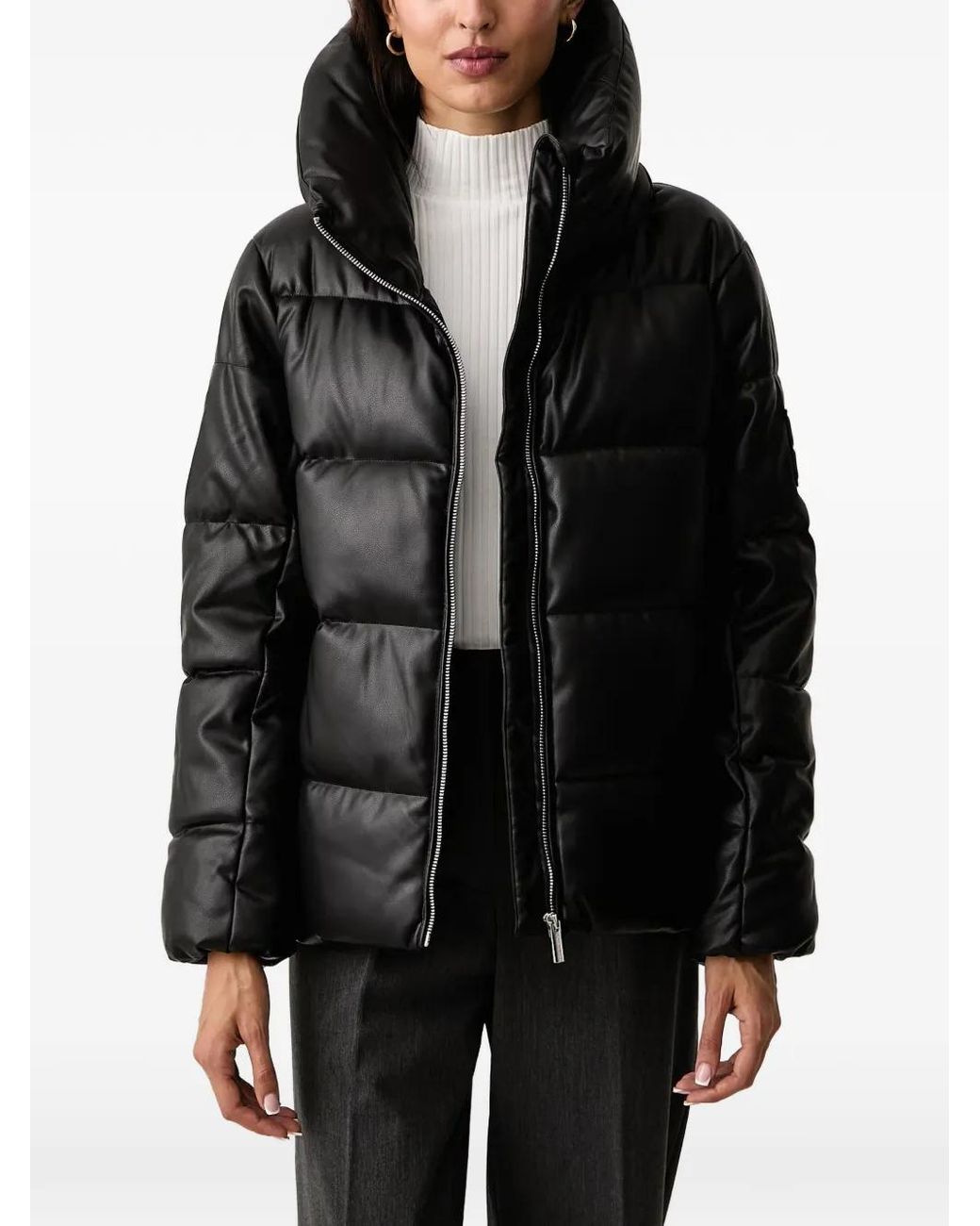 DKNY Black Quilted Faux-Leather Jacket