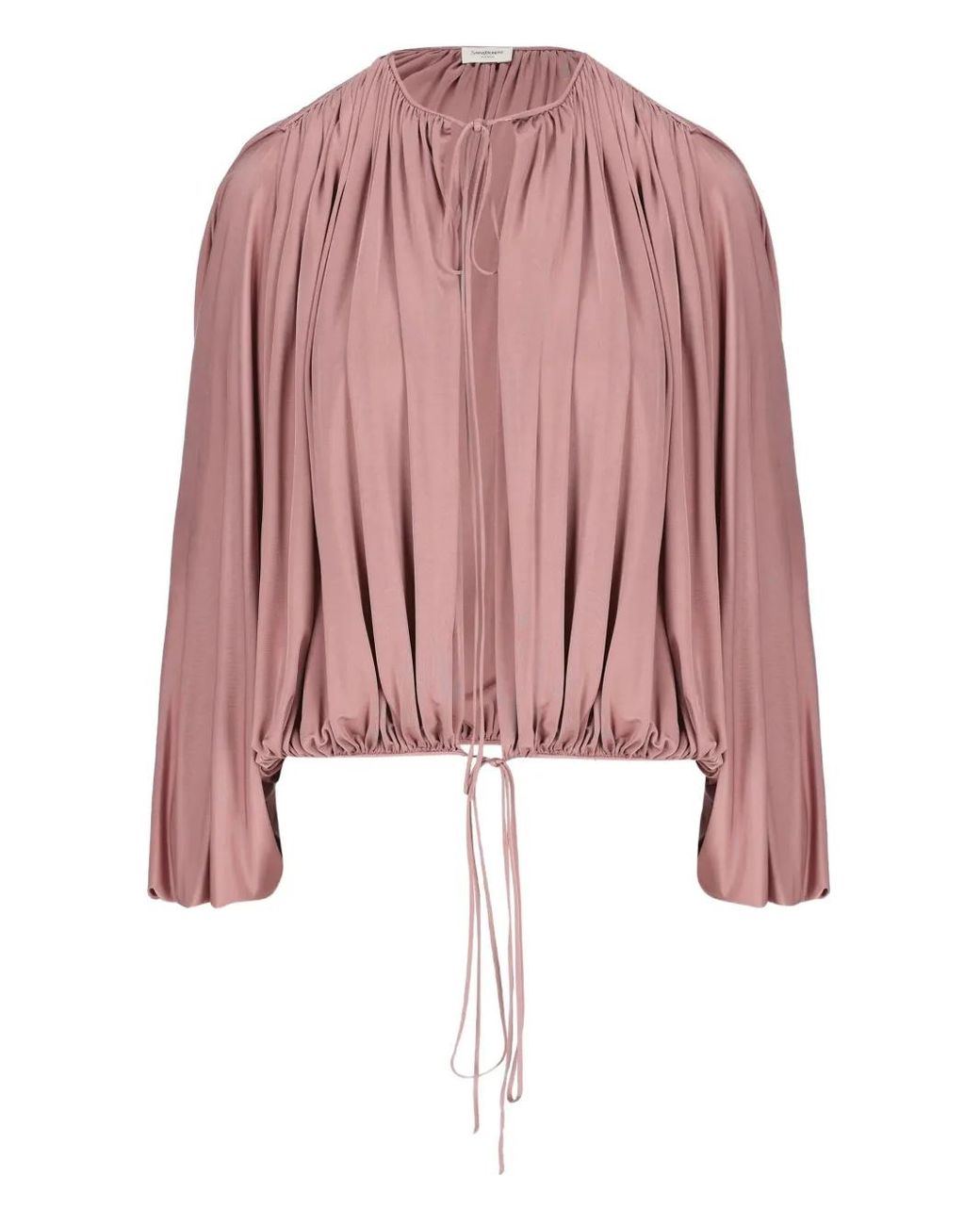 Saint Laurent Pink Drawstring Gathered-Shoulder Blouse