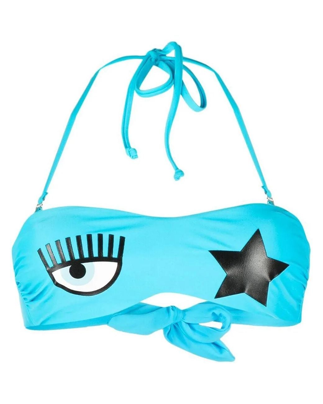 Chiara Ferragni Blue Eye-Print Bandeau Bikini Top