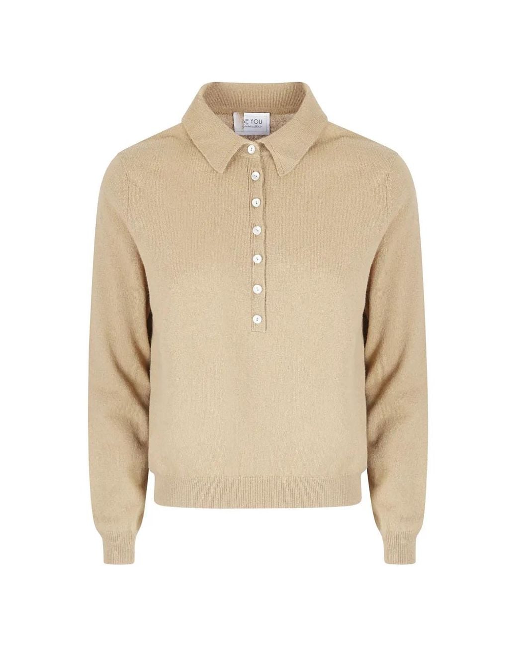 Be You Natural Cashmere Polo-Collar Sweater