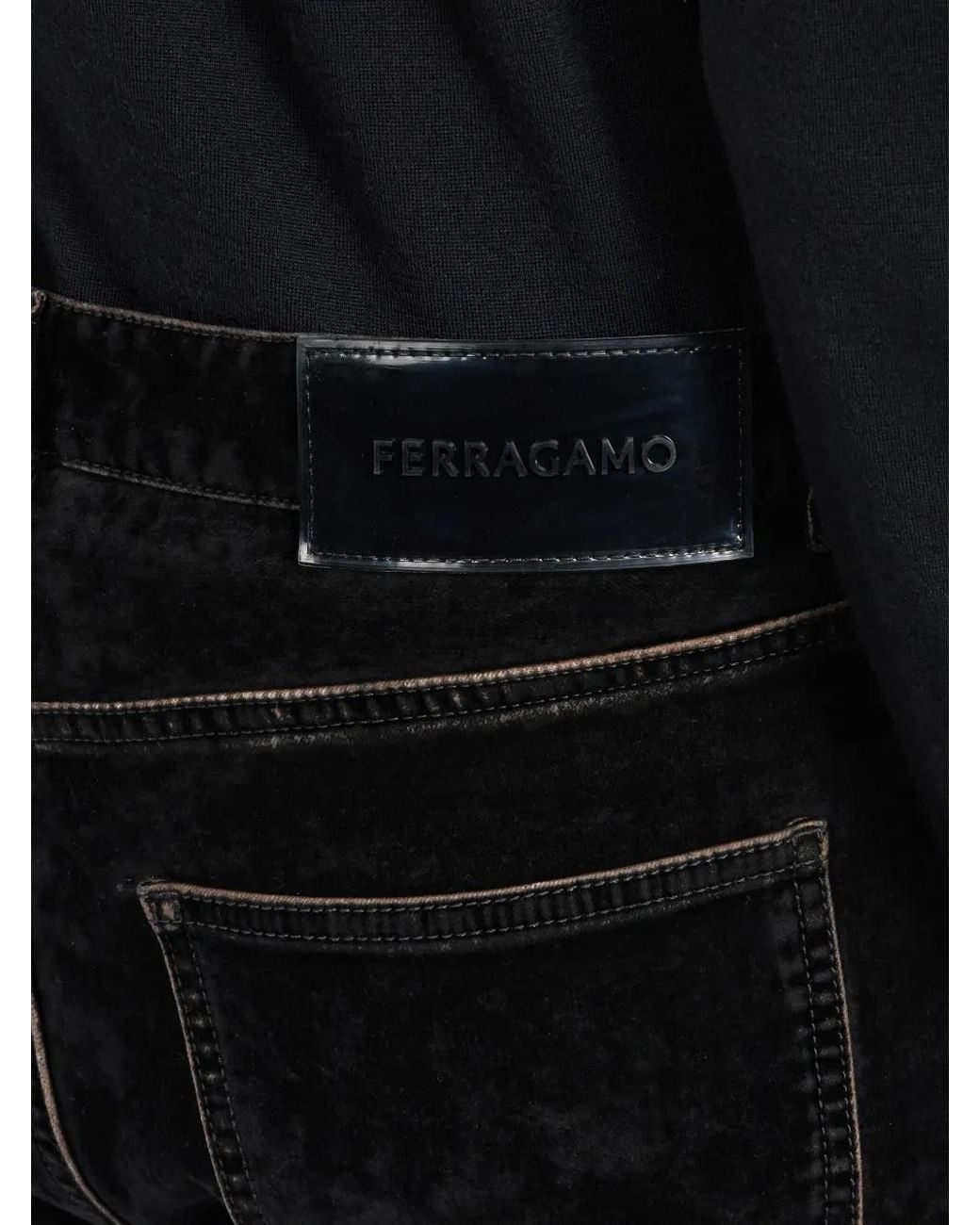 Ferragamo Black Logo-Patch Straight-Leg Trousers for men