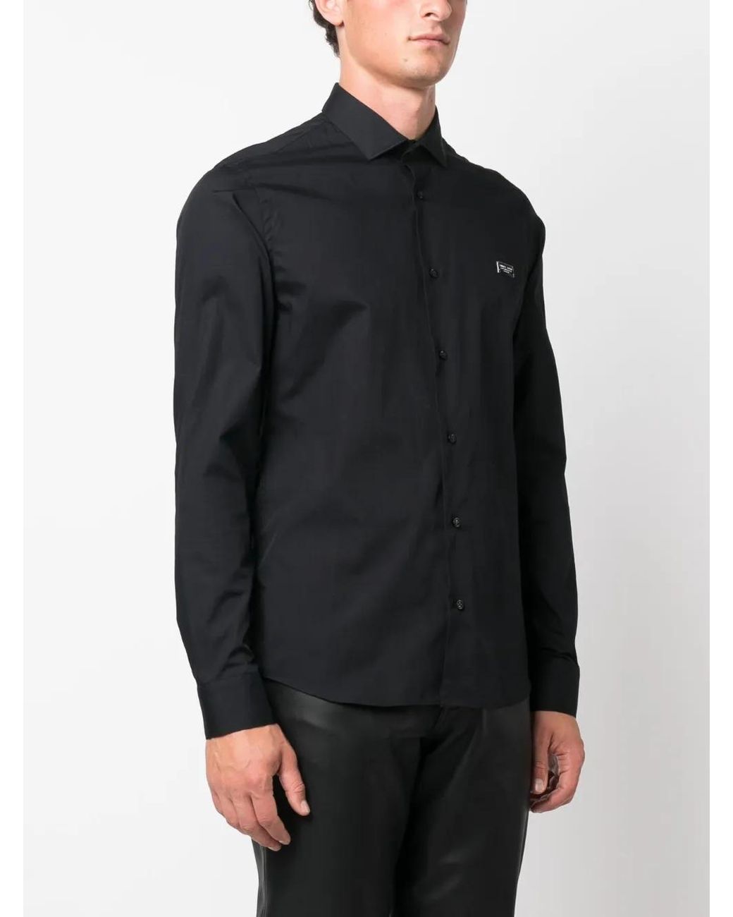 Philipp Plein Black Sugar Daddy Skull-Appliqué Shirt for men
