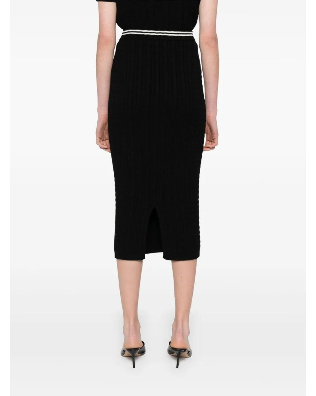 Alessandra Rich Black Cable-Knit Cotton Midi Skirt