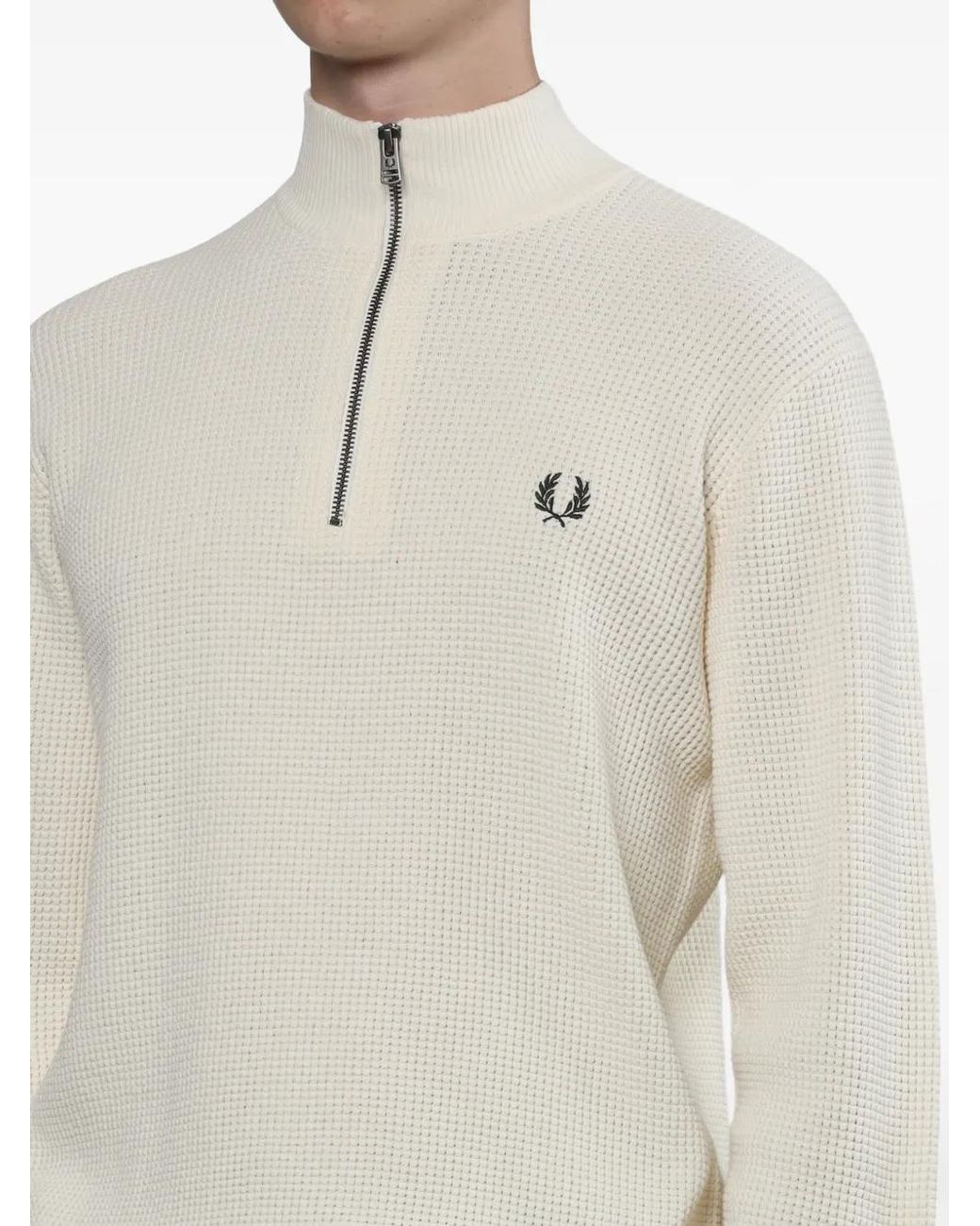 Fred Perry White Waffle-Knit Quarter-Zip Sweater for men