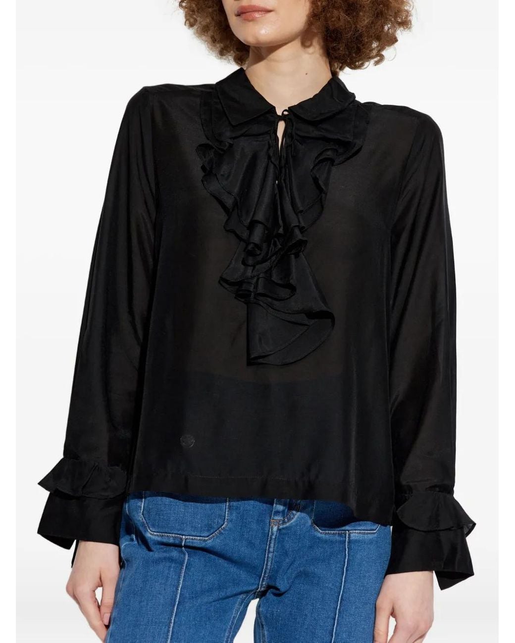 Munthe Black Ruffled-Cuff Blouse