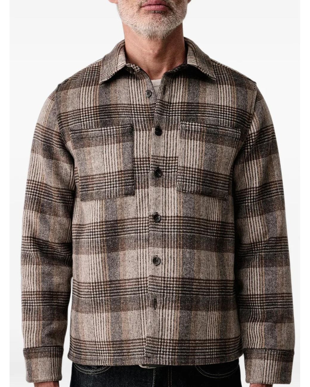 Lindbergh Gray Check-Pattern Button-Down Shirt Jacket for men