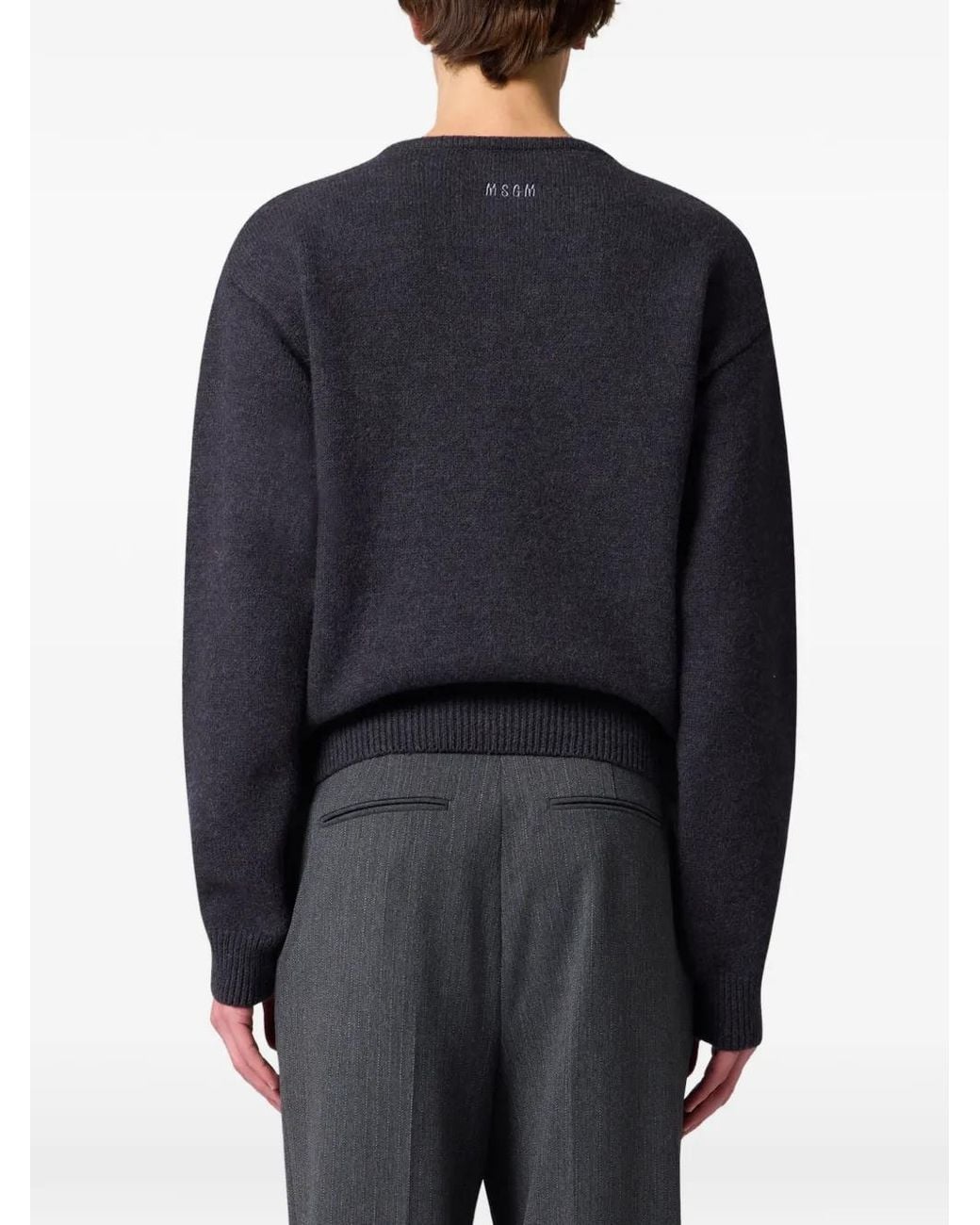 MSGM Blue Crystal-Embellished Eyelet-Detail Cardigan for men