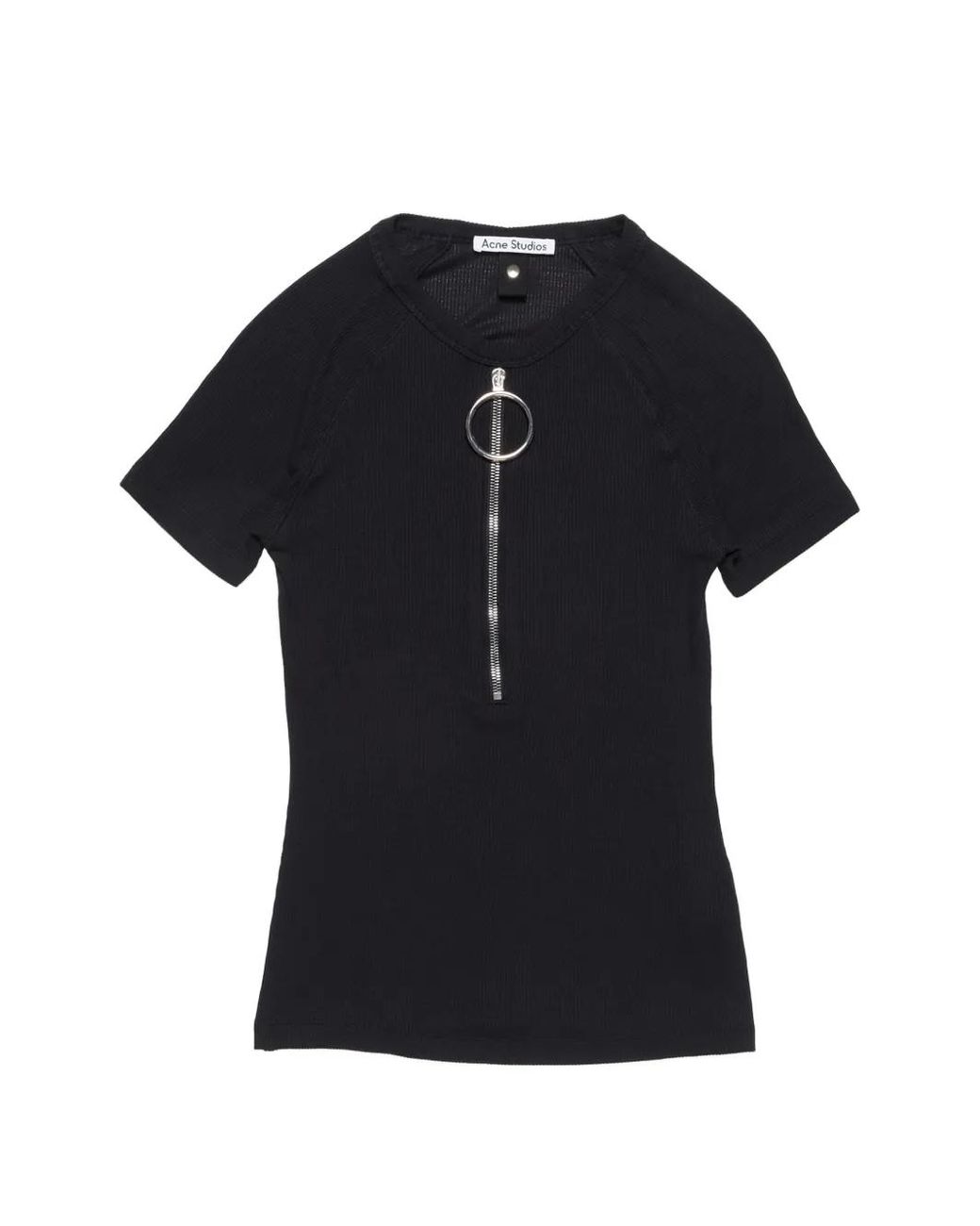 Acne Black Ribbed T-Shirt With Zipper