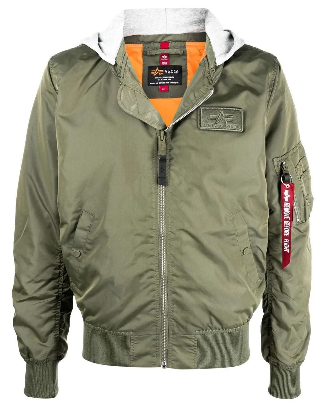 Alpha Industries Green Logo Print Bomber Jacket for men
