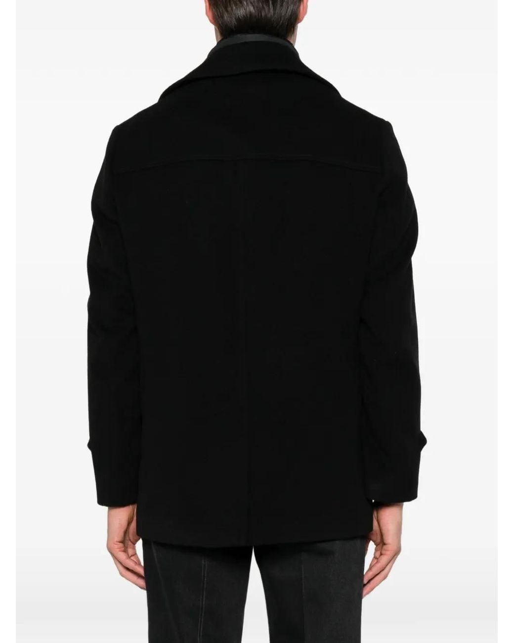 Barba Napoli Black Double-Breasted Peacoat for men