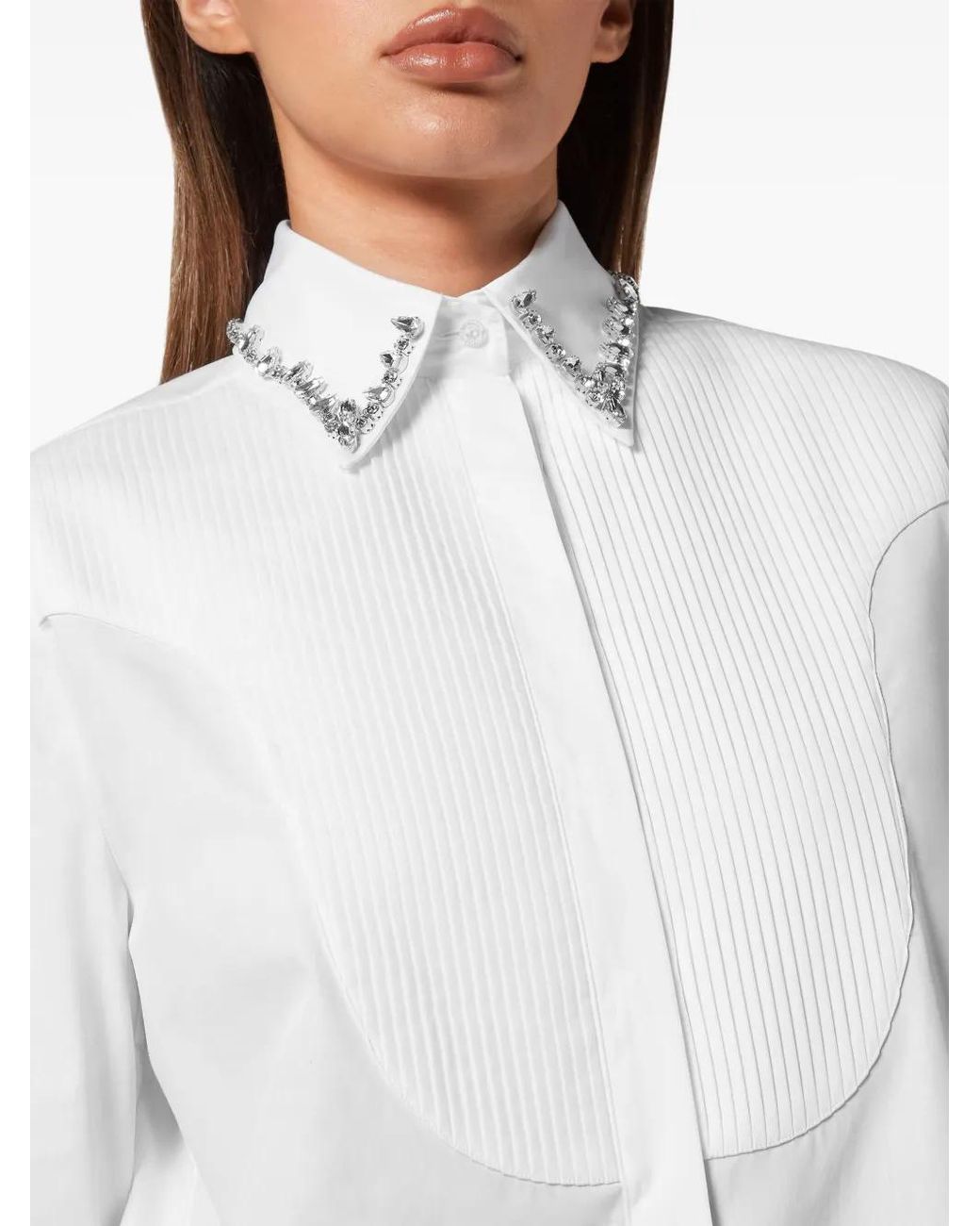 Philipp Plein White Embellished Long-Sleeve Shirt