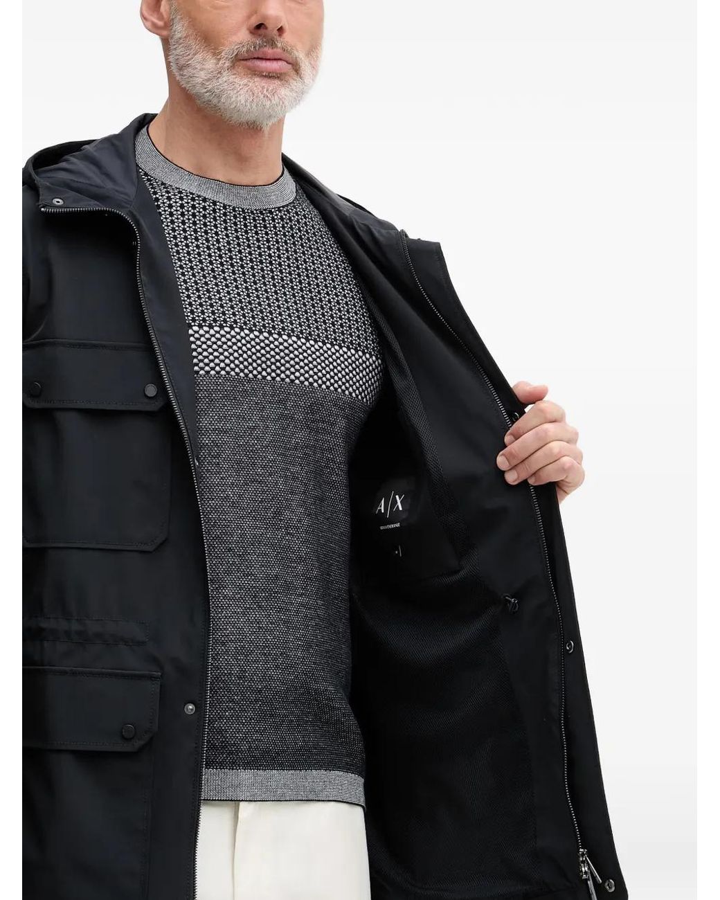 ARMANI EXCHANGE Black Hooded Multi-Pocket Jacket for men
