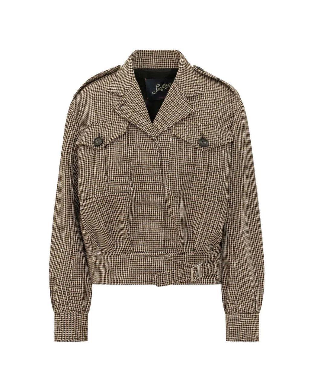 Seafarer Brown Houndstooth-Pattern Belted Jacket