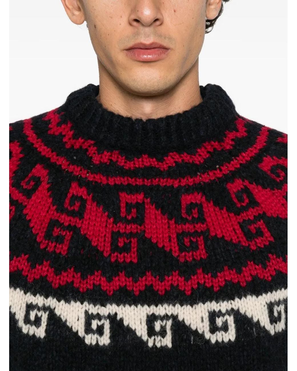 Moncler Red Fair Isle-Knit Sweater for men